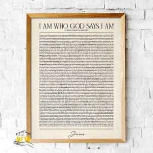 Christian Art Bible Verses on Identity, Empowerment, I am who God says I am, Bible Scripture Word, Baptism Gift, Gods fingerprint thumbprint