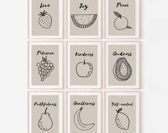 Fruit of the Spirit Print Set of 9, Bible Verse Sketches, Christian Decor (Digital Download)