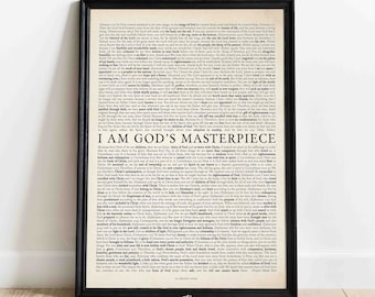 Identity in Christ I Am Gods Masterpiece 70 Bible Verses Artwork, Christian Scripture Wall, Jesus Baptism Gifts Christian Modern Bible Print