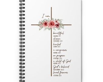 Christian Cross Notebook, I am Journal, Church notes, Sermon, Christian Gifts for Mother's Day, Gifts for Women, Baptism Gift, Bible Study