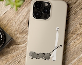 Good Shepherd Tough Phone Case, Hard Christian Iphone Case Bible Sketch Jesus Christ Art, One Lost Sheep, Modern minimalist Christian Gifts
