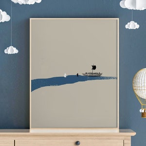 Jesus and Peter Walk on Water DIGITAL DOWNLOAD, Christian Modern Bible Art, Jesus Christ Wall Art Jesus print, Minimalist Bible Sketch Decor
