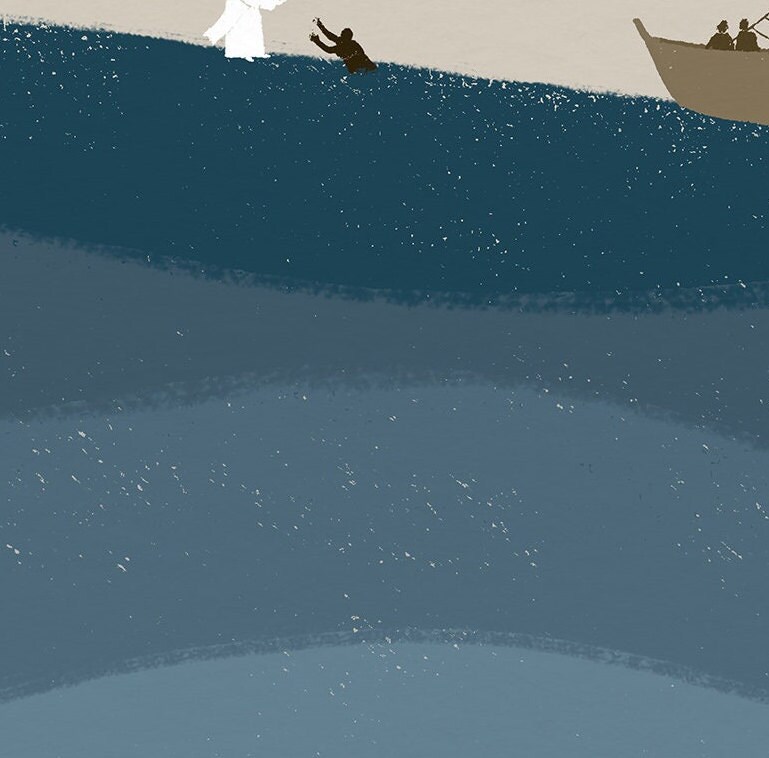 Jesus and Peter Art Print, Walk on Water Bible Story (digital Download ...