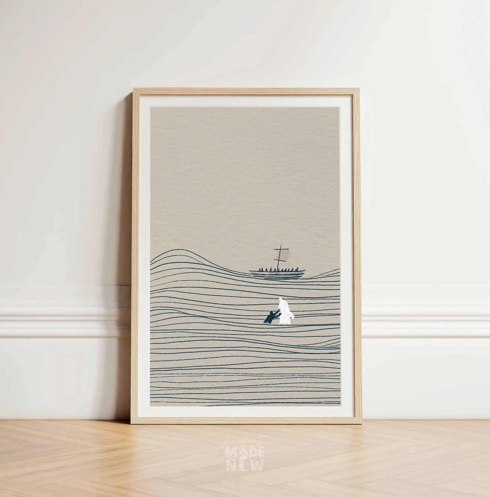 Walk on Water DIGITAL DOWNLOAD, Jesus and Peter Bible Art, Modern Bible ...