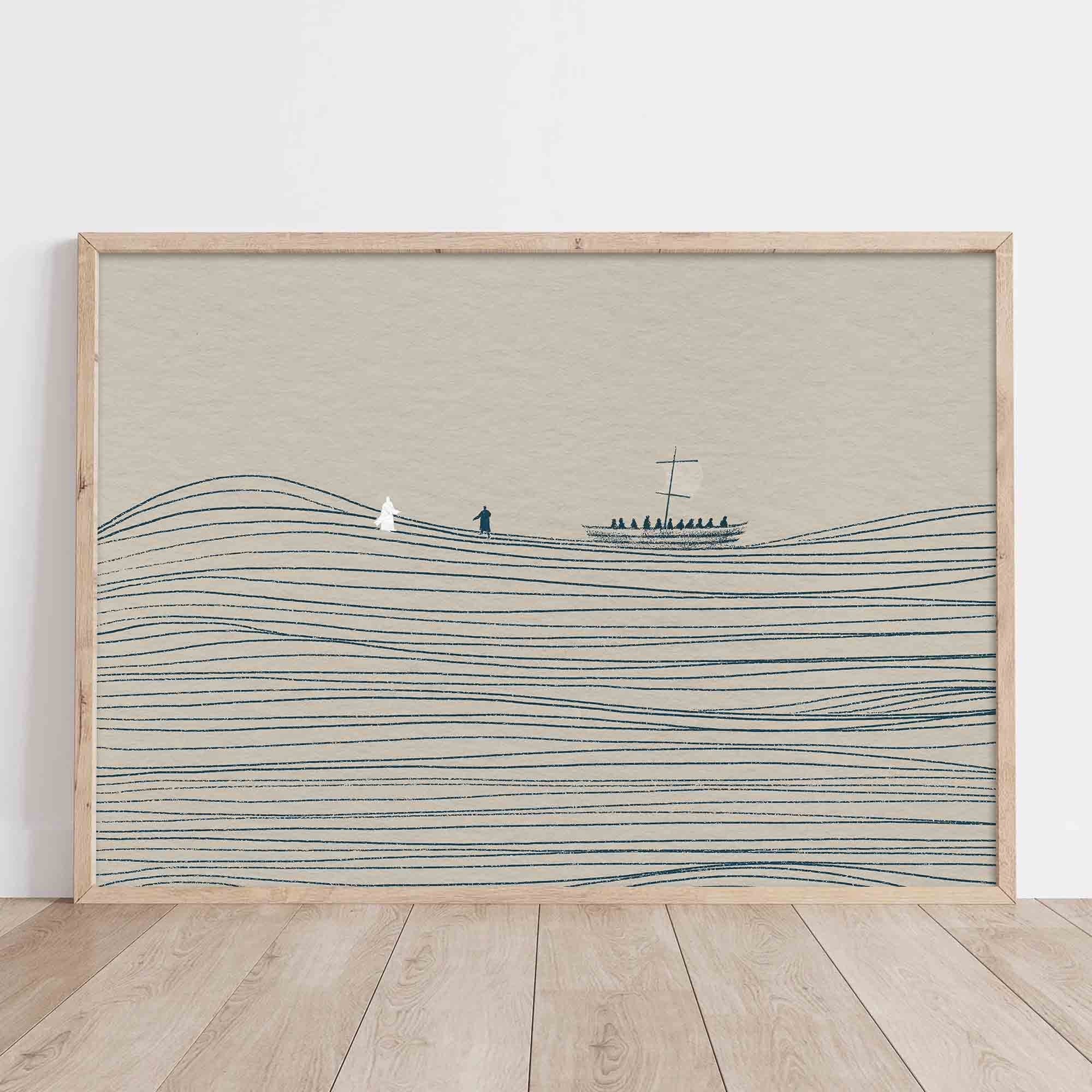 Walk on Water DIGITAL DOWNLOAD, Jesus and Peter Bible Art, Modern Bible ...