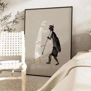 David and Goliath DIGITAL DOWNLOAD, Christian Modern Bible Art, Bible Story Wall Art, Jesus print, Bible Sketches, Christian Watercolor Gift