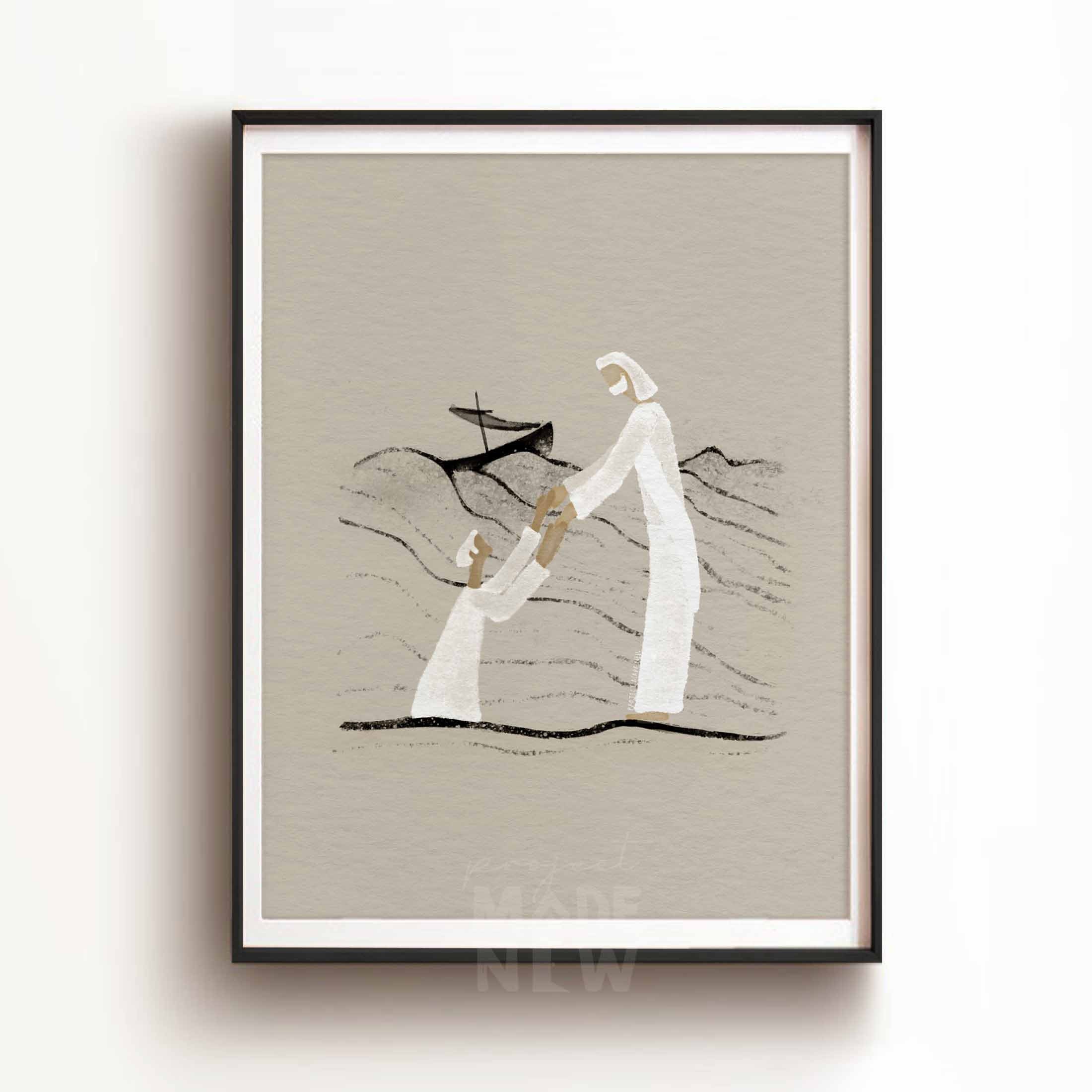 Jesus and Peter Walk on Water Print, Christian Bible Art (digital ...