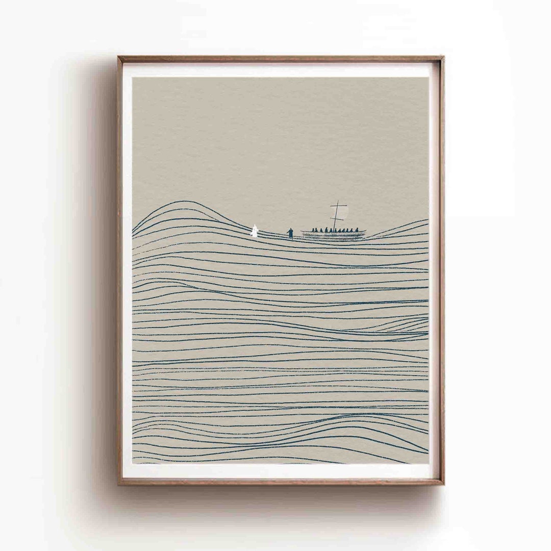 Jesus and Peter Walk on Water Print, Boho Bible Art (digital Download ...