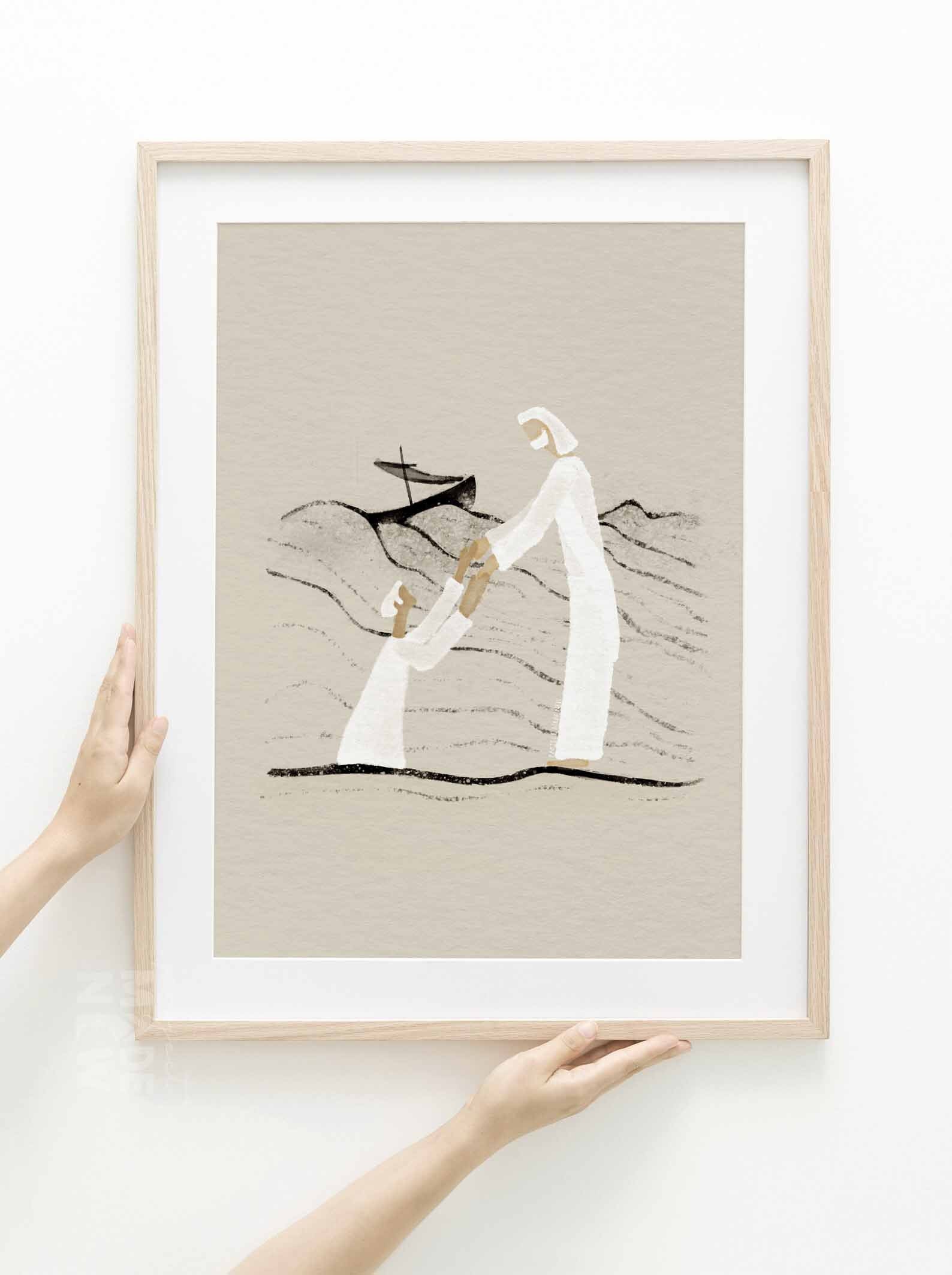 Jesus and Peter Walk on Water Print, Christian Bible Art (digital ...
