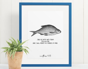 Fishers of Men Scripture Art Print, Matthew 4:19 (Digital Download)