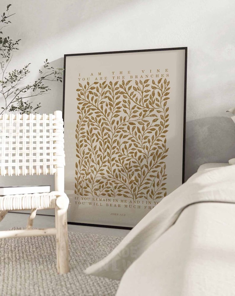 I Am The Vine, You Are The Branches, John 15:5 DIGITAL DOWNLOAD Bible Art Christian Minimalist Modern Print Wall Bible Sketch Boho Scripture