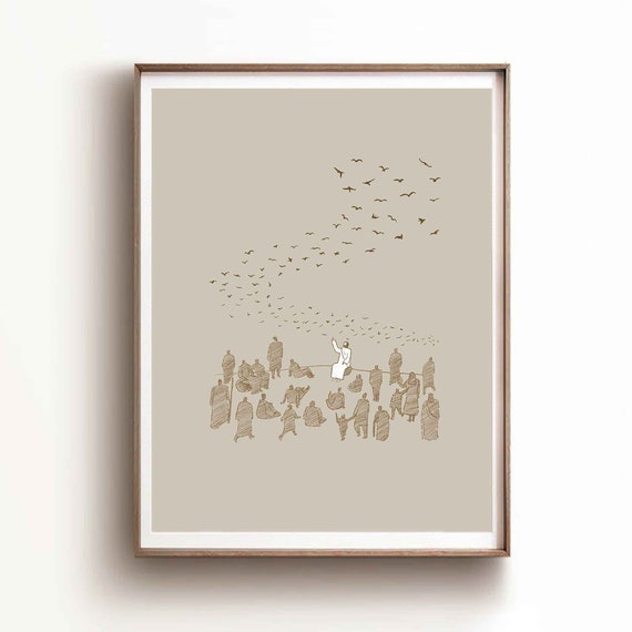 Birds of the Air DIGITAL DOWNLOAD, Jesus Sermon on the Mount Bible Art, Modern Bible Verse, Jesus print Wall Art Bible Sketch Boho Scripture