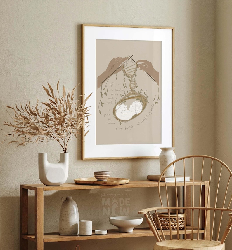 Knitted Me in My Mother's Womb Framed Poster, Psalm 139, Pregnancy print, Baby Nursery Birth Fearfully Made, Modern Christian Bible Wall Art