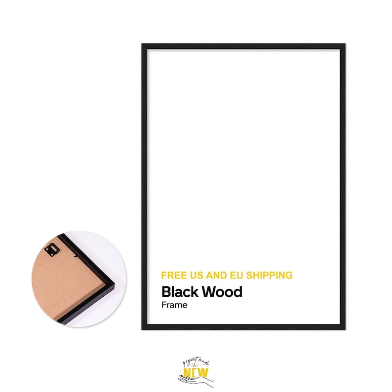 May include: Black wood picture frame with a simple, modern design. The frame is made of high-quality wood and has a sleek black finish.