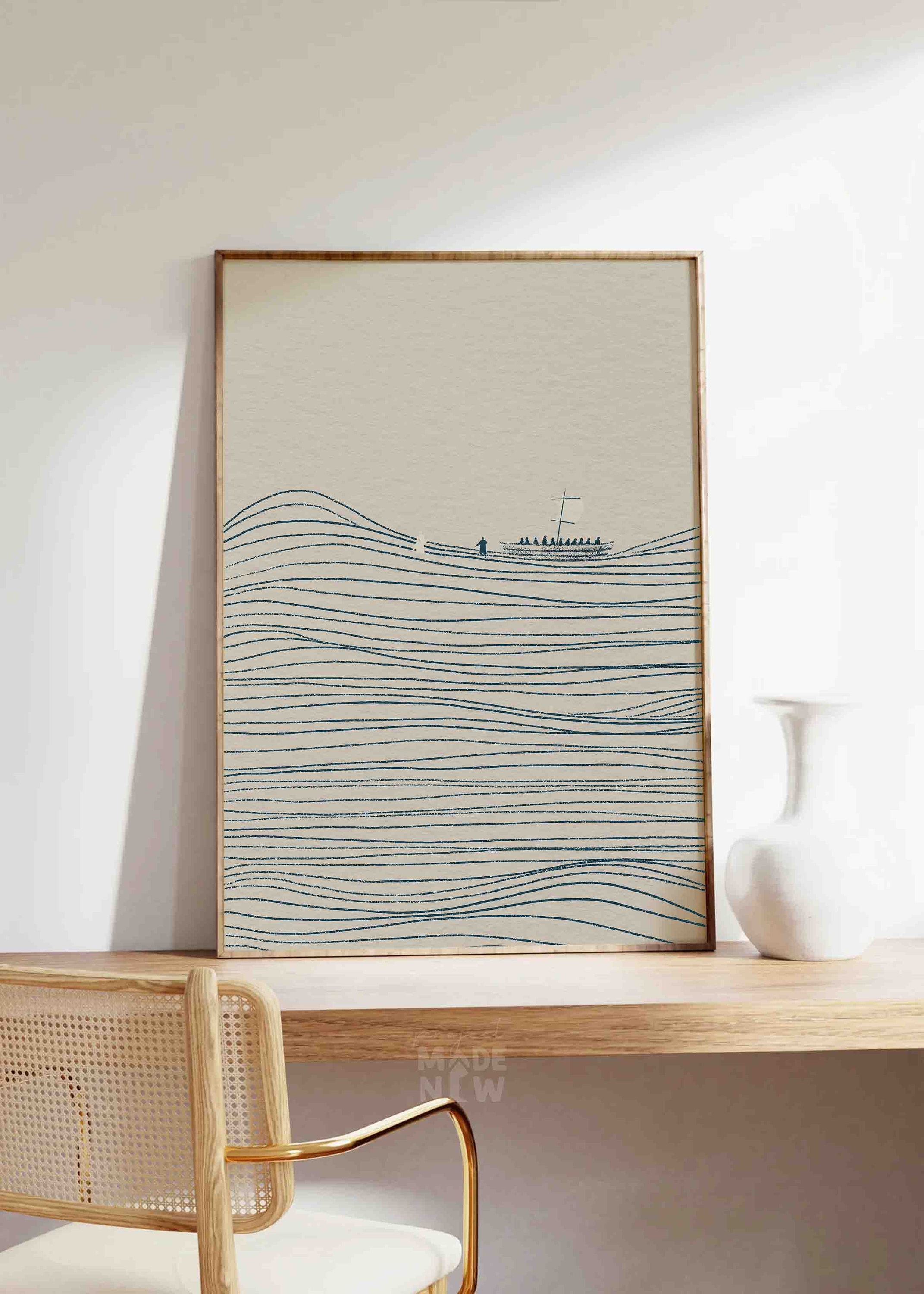 Jesus and Peter Walk on Water POSTER PRINT Christian Bible Art, Modern ...