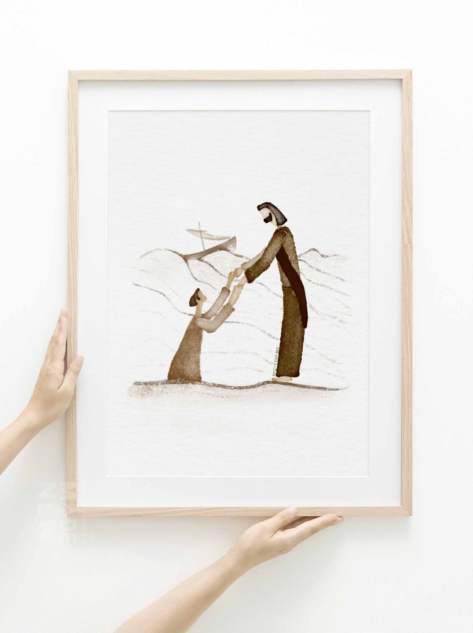 Jesus and Peter Walk on Water DIGITAL DOWNLOAD, Christian Bible Art ...