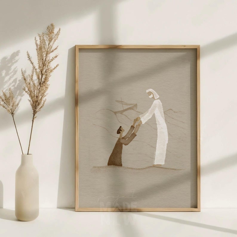 Jesus and Peter Walk on Water DIGITAL DOWNLOAD, Christian Bible Art ...
