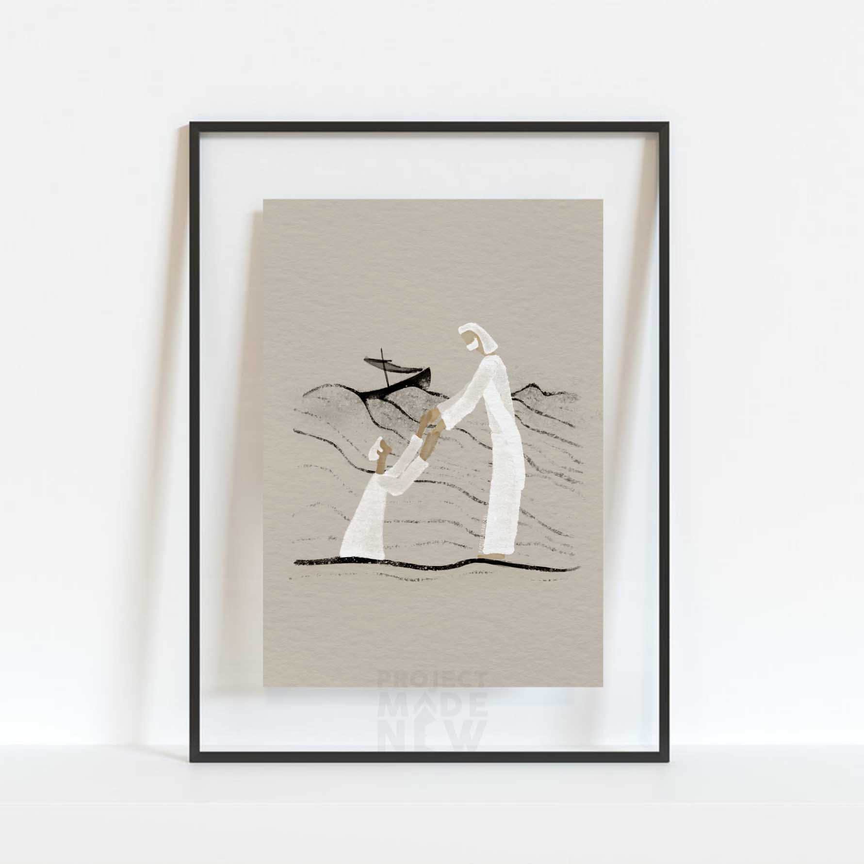 Jesus and Peter Walk on Water Print, Christian Bible Art (digital ...
