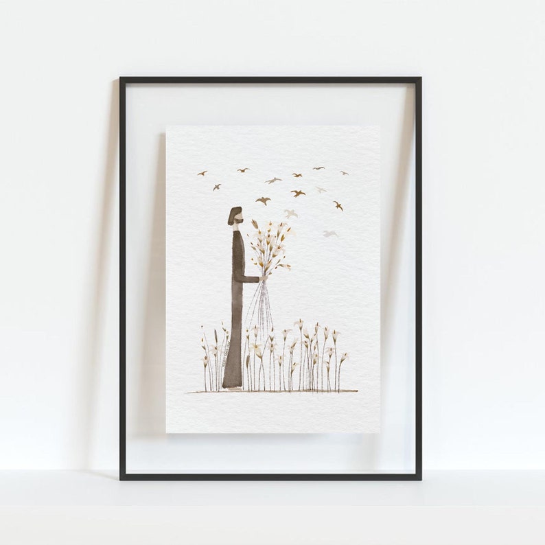Lilies of the Field Birds in the Air DIGITAL DOWNLOAD, Christian Modern Bible Art Print Watercolor Jesus Sermon on the Mount Bible Sketches imagen 6