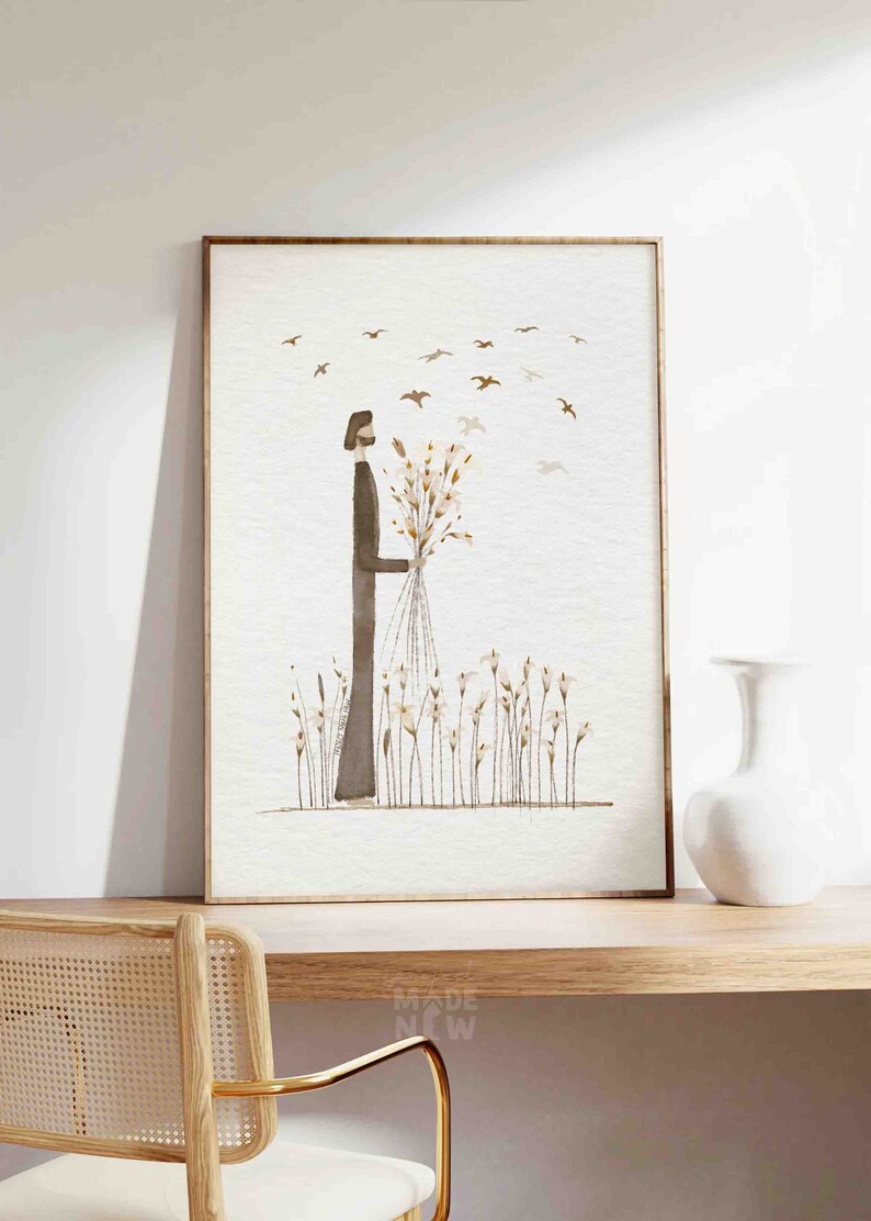 Lilies of the Field Birds in the Air DIGITAL DOWNLOAD, Christian Modern Bible Art Print Watercolor Jesus Sermon on the Mount Bible Sketches imagen 2