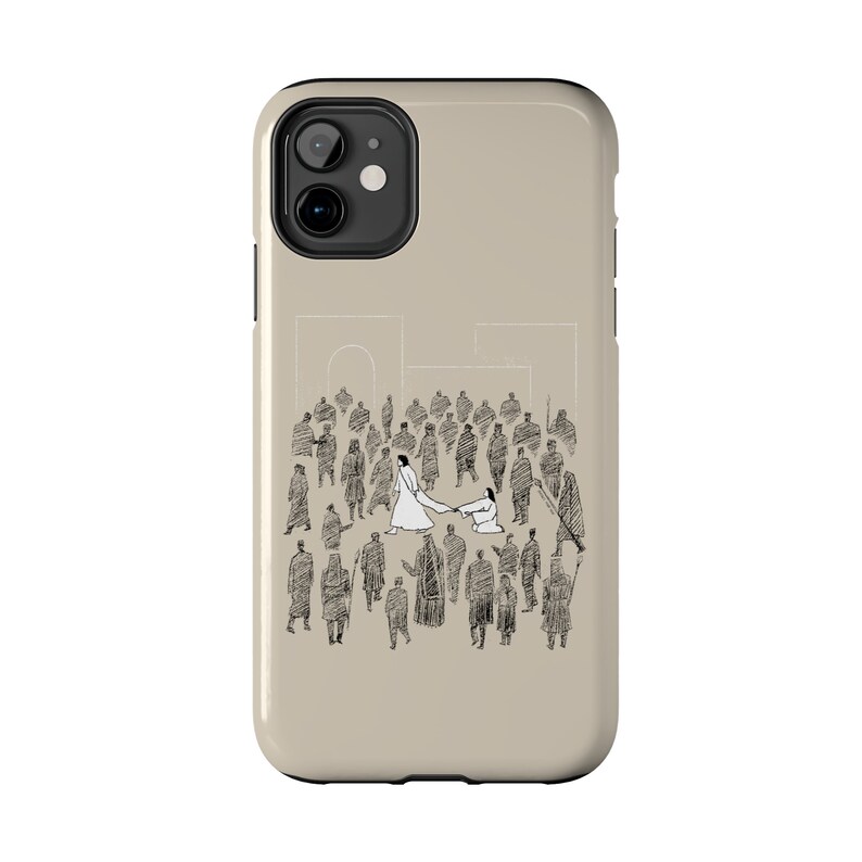 Woman Touches Jesus Phone Case, Christian Bible Sketch, Modern Minimalist Gift image 5