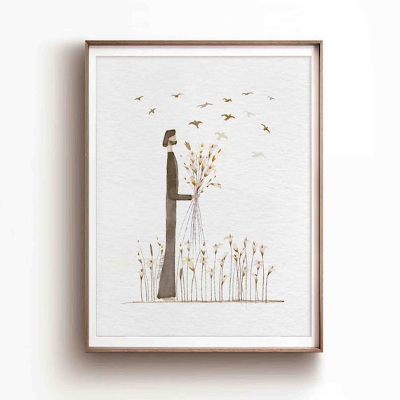 Lilies of the Field Birds in the Air DIGITAL DOWNLOAD,  Christian Modern Bible Art Print Watercolor Jesus Sermon on the Mount Bible Sketches