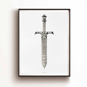 Sword of the spirit, I am, Bible Verses on Identity, Christian, Bible Art, Scripture Word, Baptism Gift, Gods word, Armor of God, Wall decor
