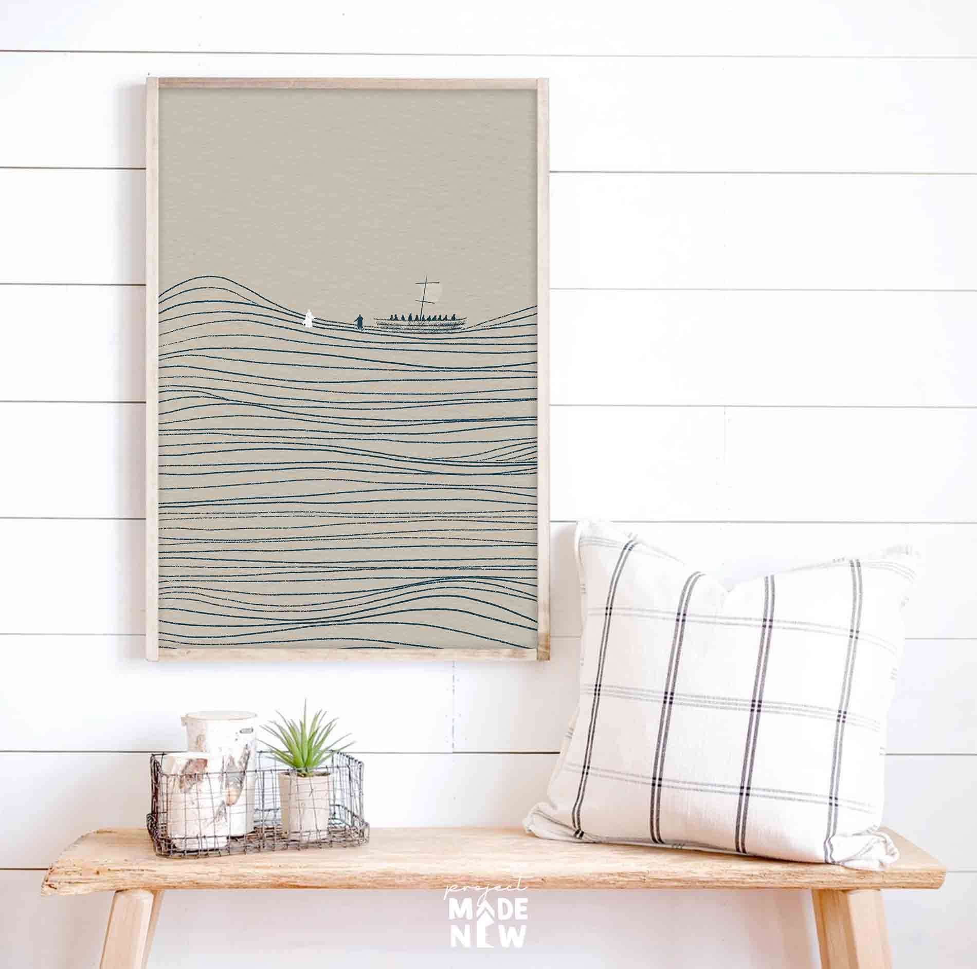 Jesus and Peter Walk on Water POSTER PRINT Christian Bible Art, Modern ...