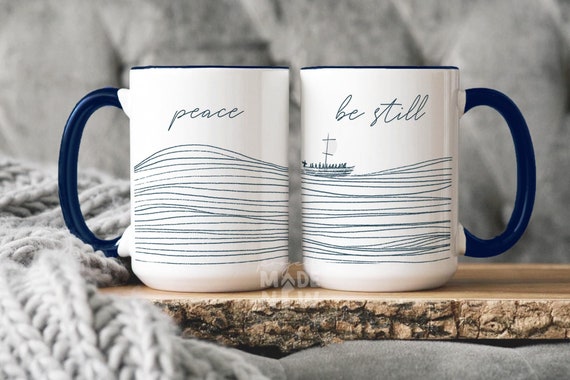 Peace Be Still Christian Mug, Bible Verse Mug, Modern Bible Verse, Be Still & Know Jesus Mug, Bible Sketch, Boho Scripture gift Baptism Gift