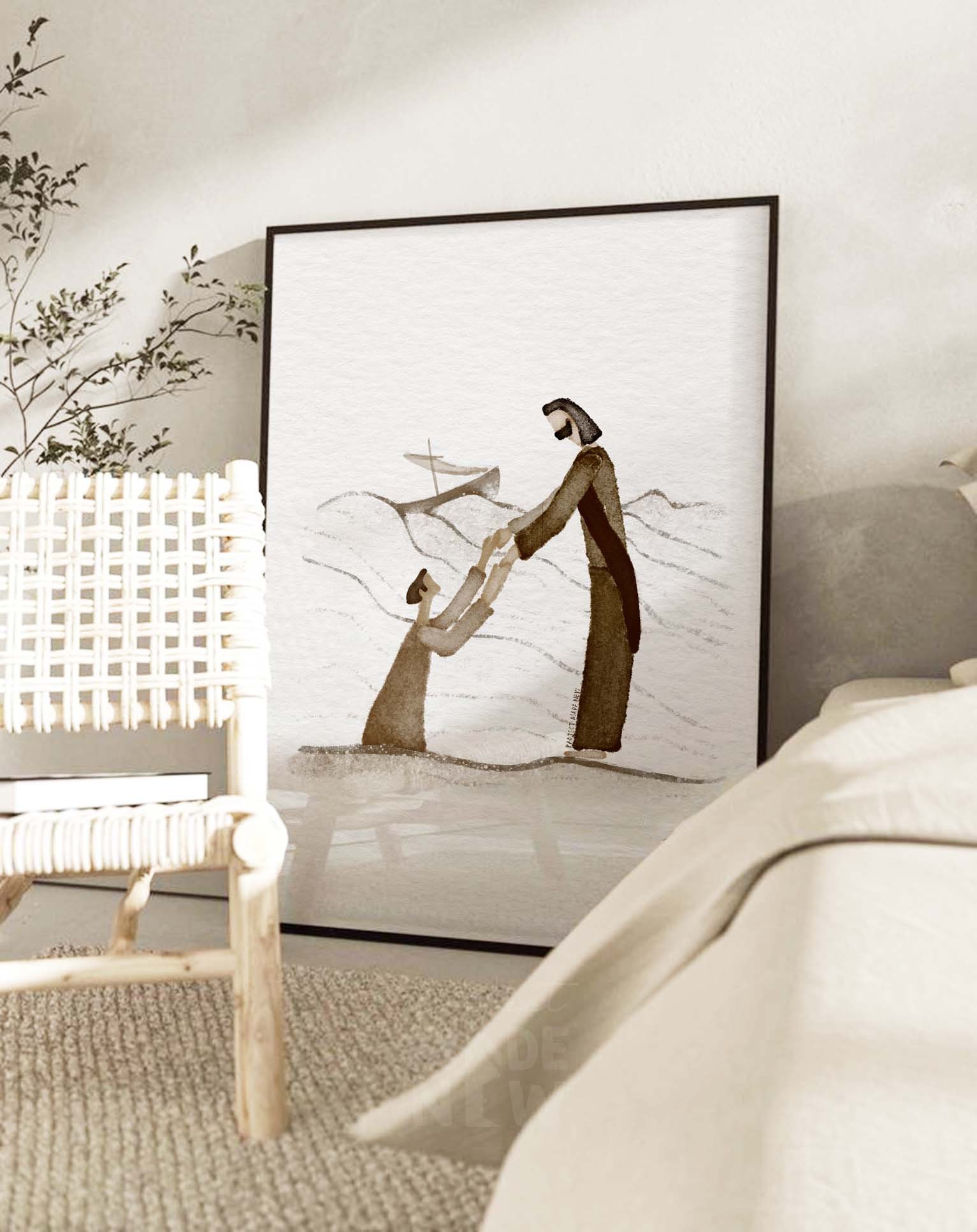 Jesus and Peter Walk on Water DIGITAL DOWNLOAD, Christian Bible Art ...