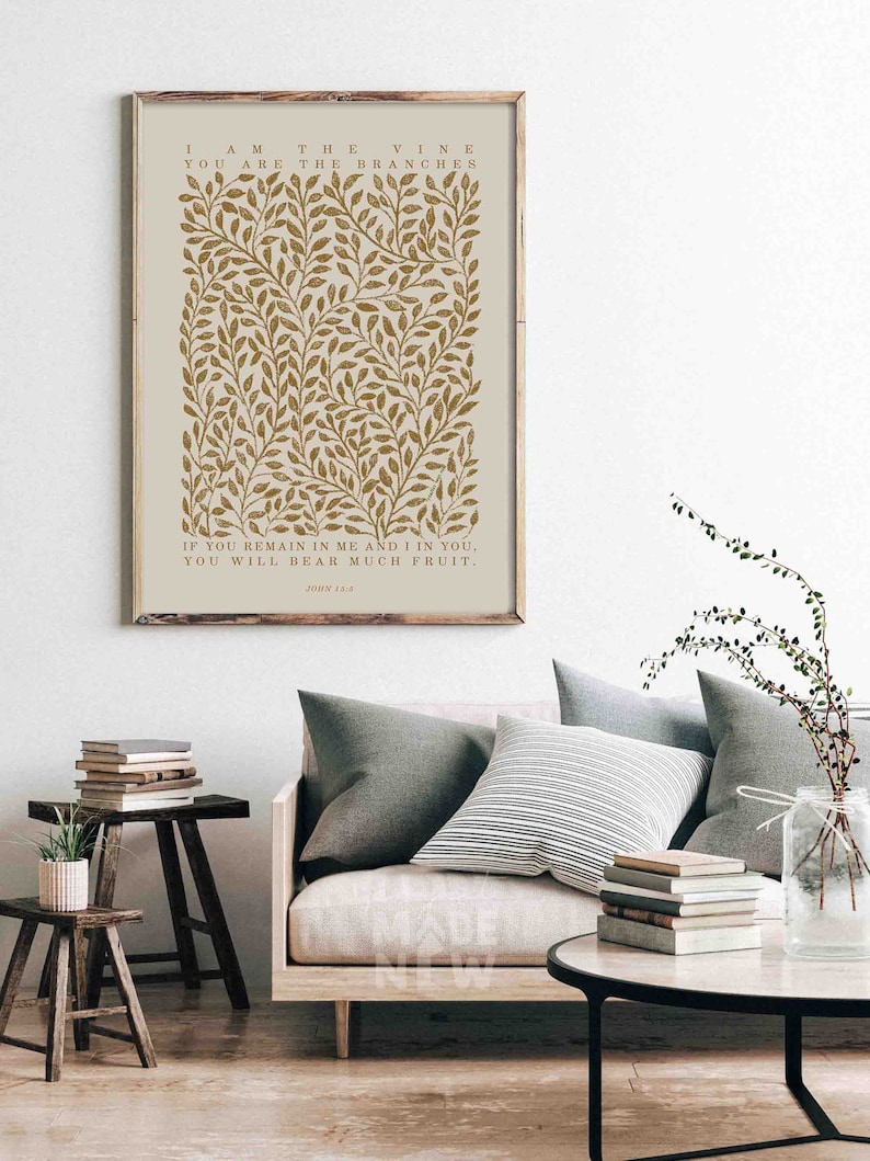 I Am The Vine, You Are The Branches, John 15:5 DIGITAL DOWNLOAD Bible Art Christian Minimalist Modern Print Wall Bible Sketch Boho Scripture
