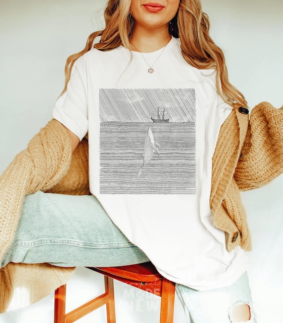 Jonah and The Whale Graphic Tee, Boho Christian Shirt, White and Beige, All sizes