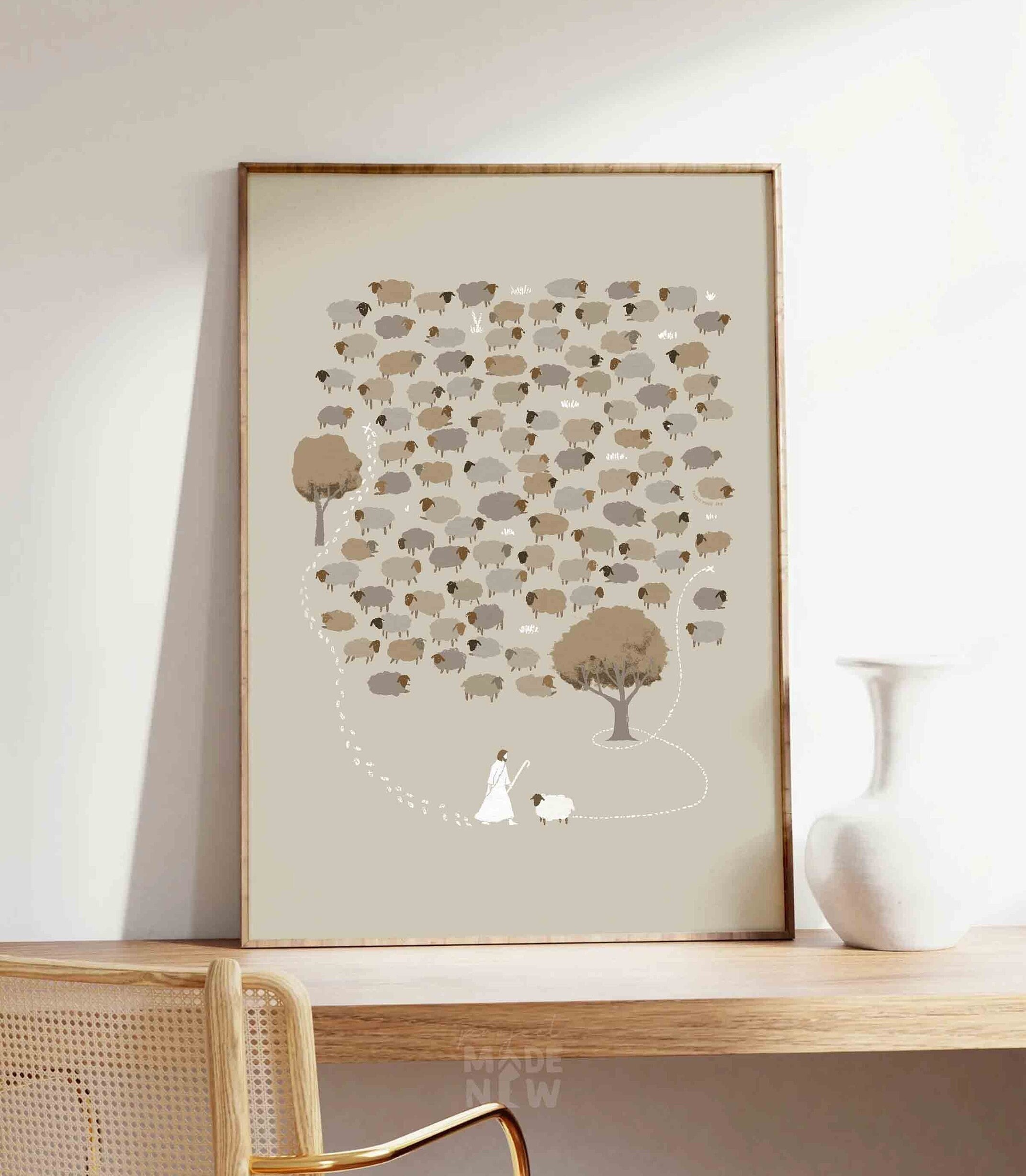 Jesus Leaves the 99 Sheep DIGITAL DOWNLOAD, Christian Art Bible Sketch ...