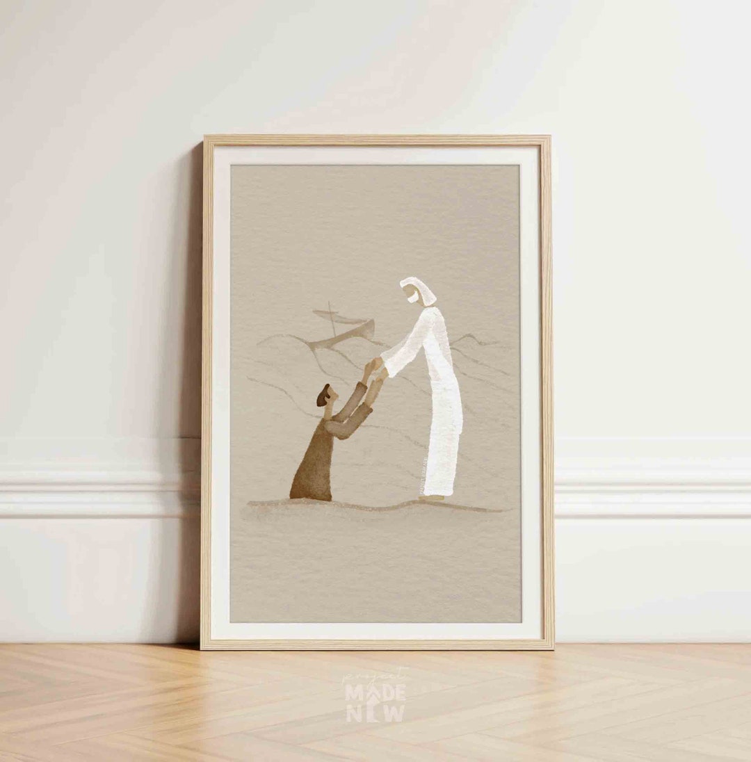 Jesus and Peter Walk on Water DIGITAL DOWNLOAD, Christian Bible Art ...