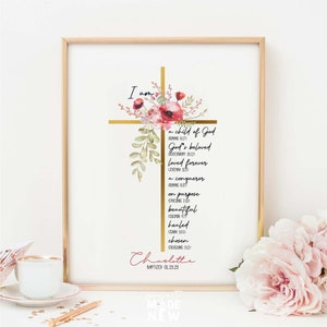 Baptism Gift Girl, Personalized Cross PRINTABLE, Baby Girl baptism Gift Nursery Wall Godchild Baptism Sign Dedication Gift Nursery Christian