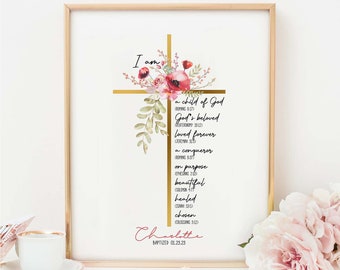 Baptism Gift Girl, Personalized Cross PRINTABLE, Baby Girl baptism Gift Nursery Wall Godchild Baptism Sign Dedication Gift Nursery Christian