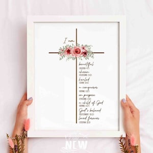 Baptism Gift Girl, I am, Cross PRINTABLE, Baby Girl Gift, Nursery Wall Art, Godchild Baptism Sign, Dedication Gift, Nursery Decor, Christian