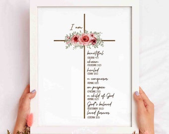 Baptism Gift Girl, I am, Cross PRINTABLE, Baby Girl Gift, Nursery Wall Art, Godchild Baptism Sign, Dedication Gift, Nursery Decor, Christian