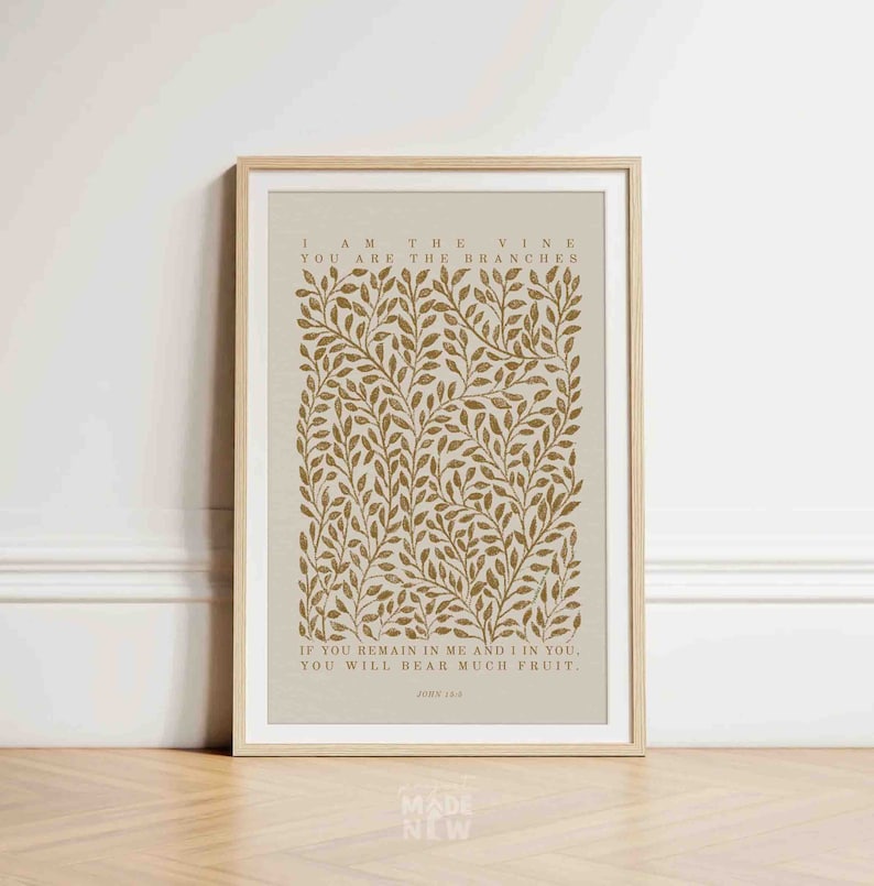 I Am The Vine, You Are The Branches, John 15:5 DIGITAL DOWNLOAD Bible Art Christian Minimalist Modern Print Wall Bible Sketch Boho Scripture