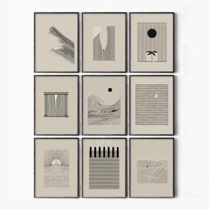 Set of 9 Christian Subtle Wall Art, Christian Minimalist Modern Bible Art, Abstract Bible Sketches, Jesus Christian Framed Print, Home Decor