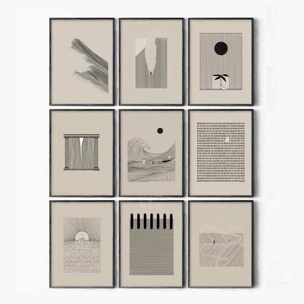 Set of 9 Christian Subtle Wall Art, Christian Minimalist Modern Bible Art, Abstract Bible Sketches, Jesus Christian Framed Print, Home Decor