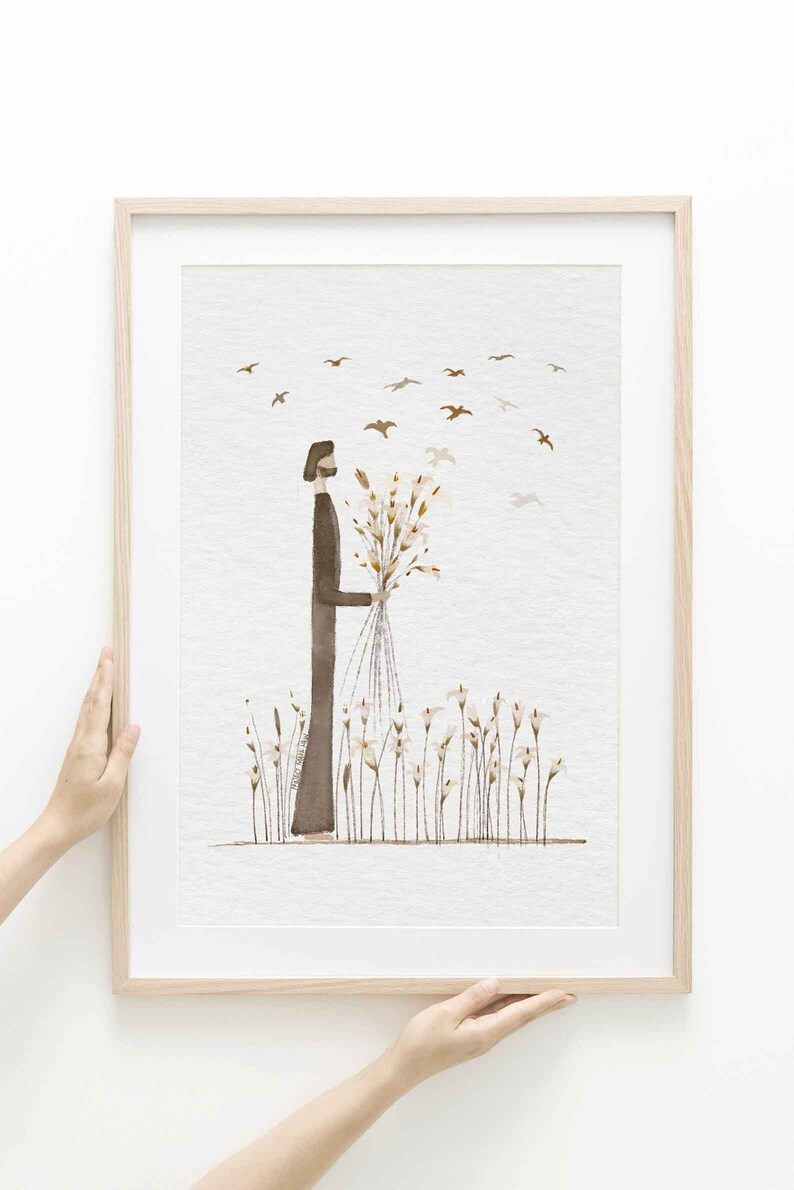 Lilies of the Field Birds in the Air DIGITAL DOWNLOAD, Christian Modern Bible Art Print Watercolor Jesus Sermon on the Mount Bible Sketches imagen 4