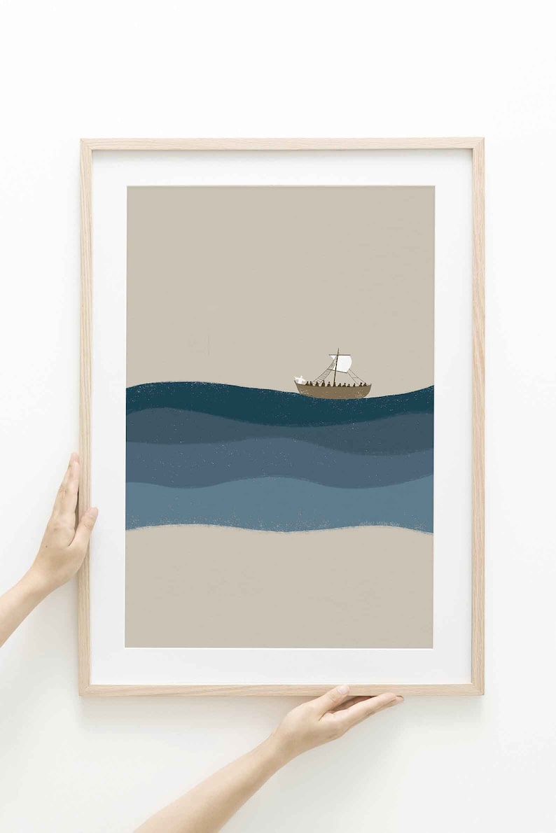 Jesus Calms the Storm DIGITAL DOWNLOAD, Christian Modern Bible Art, Peace Be Still & Know Print, Christ Bible Verse Wall Art, Bible Sketches