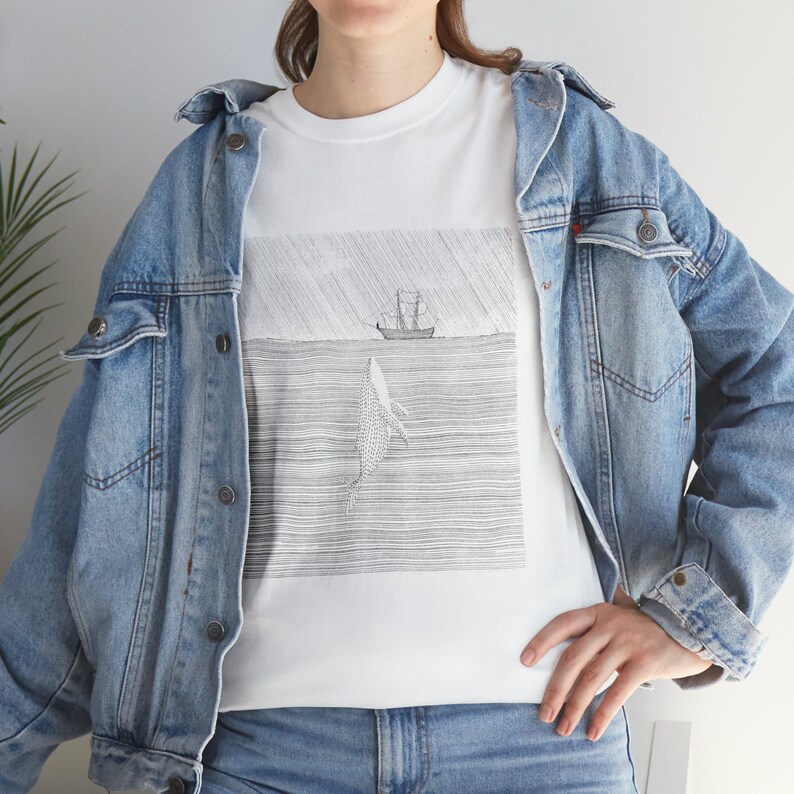 Koszulka z grafiką „Jonasz i wieloryb”, koszula chrześcijańska w stylu boho, biała i beżowa, wszystkie rozmiary zdjęcie 6