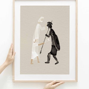 David and Goliath DIGITAL DOWNLOAD, Christian Modern Bible Art, Bible Story Wall Art, Jesus print, Bible Sketches, Christian Watercolor Gift