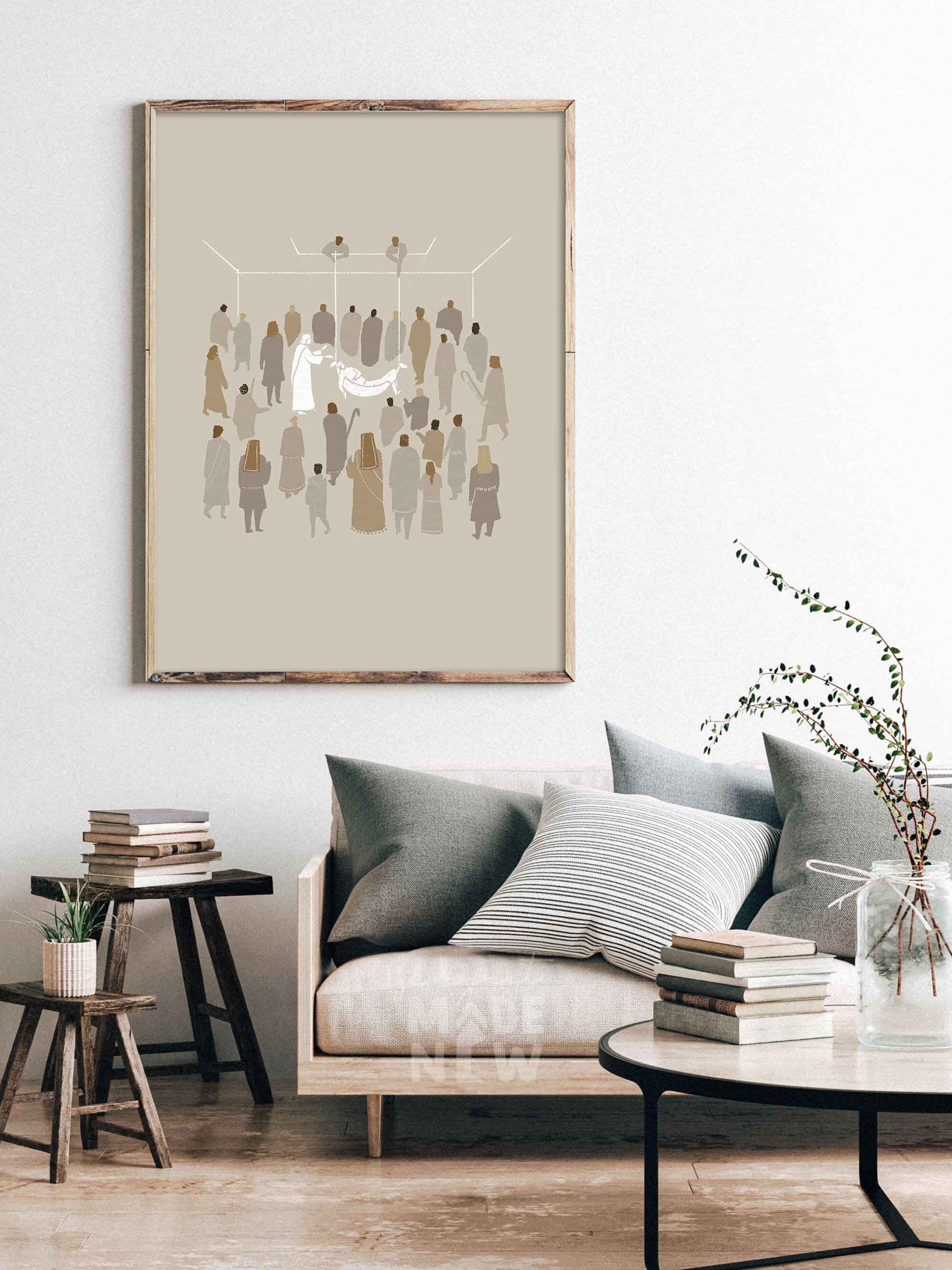 Through the Roof DIGITAL DOWNLOAD, Jesus Healing Paralyzed man Bible Art, God heals Modern Bible Jesus print Wall Art Bible Sketch Scripture