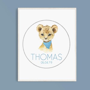 Personalised Fun Animal Name Print | Digital Download | Cute Character Watercolour Nursery Picture | Elephant Lion Rabbit Giraffe Goat Cow