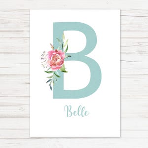 Descarga digital de monograma inicial / Impresión con nombre para habitación de bebé / Letra de flor / Impresión para dormitorio de niña / Arte mural imprimible / Diseño floral