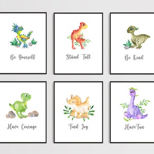 Cute Watercolour Dinosaur Word Print Set | Digital Download | Nursery Prints | Prints for Boys, Girls Bedroom | Printable Wall Art |