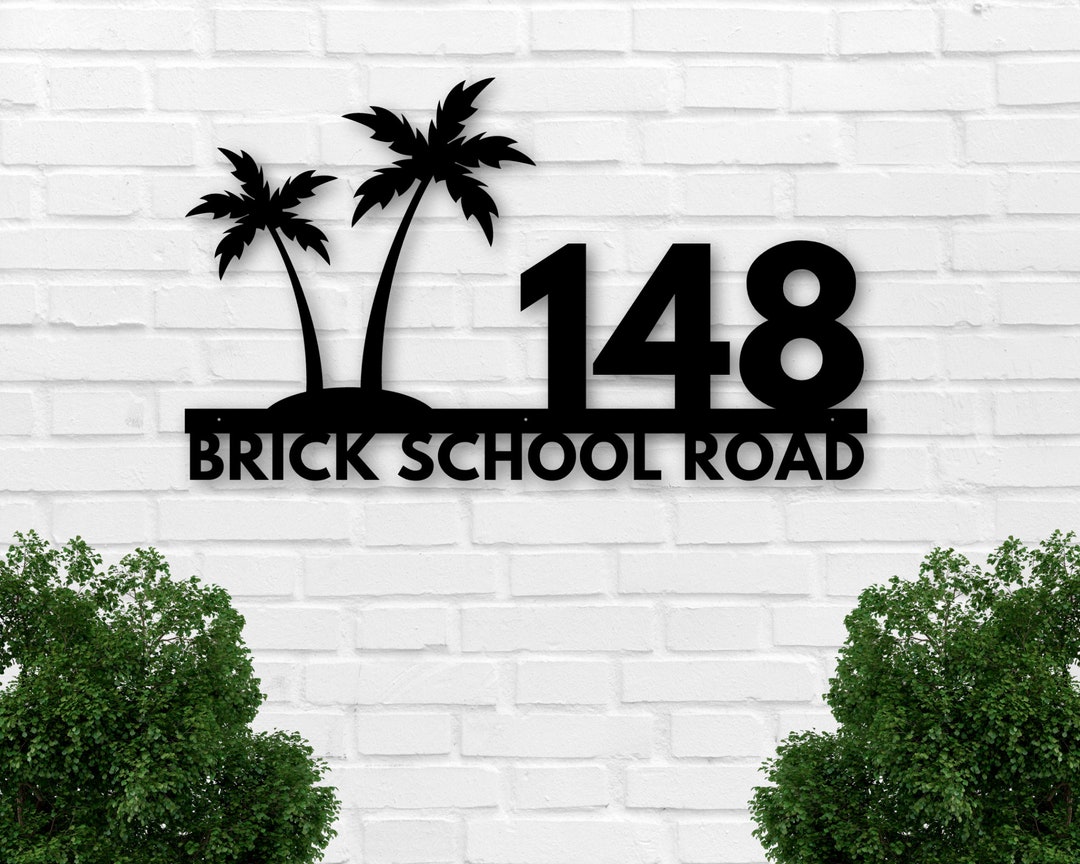 Metal House Numbers Palm Tree Address Plaque Address Sign Etsy
